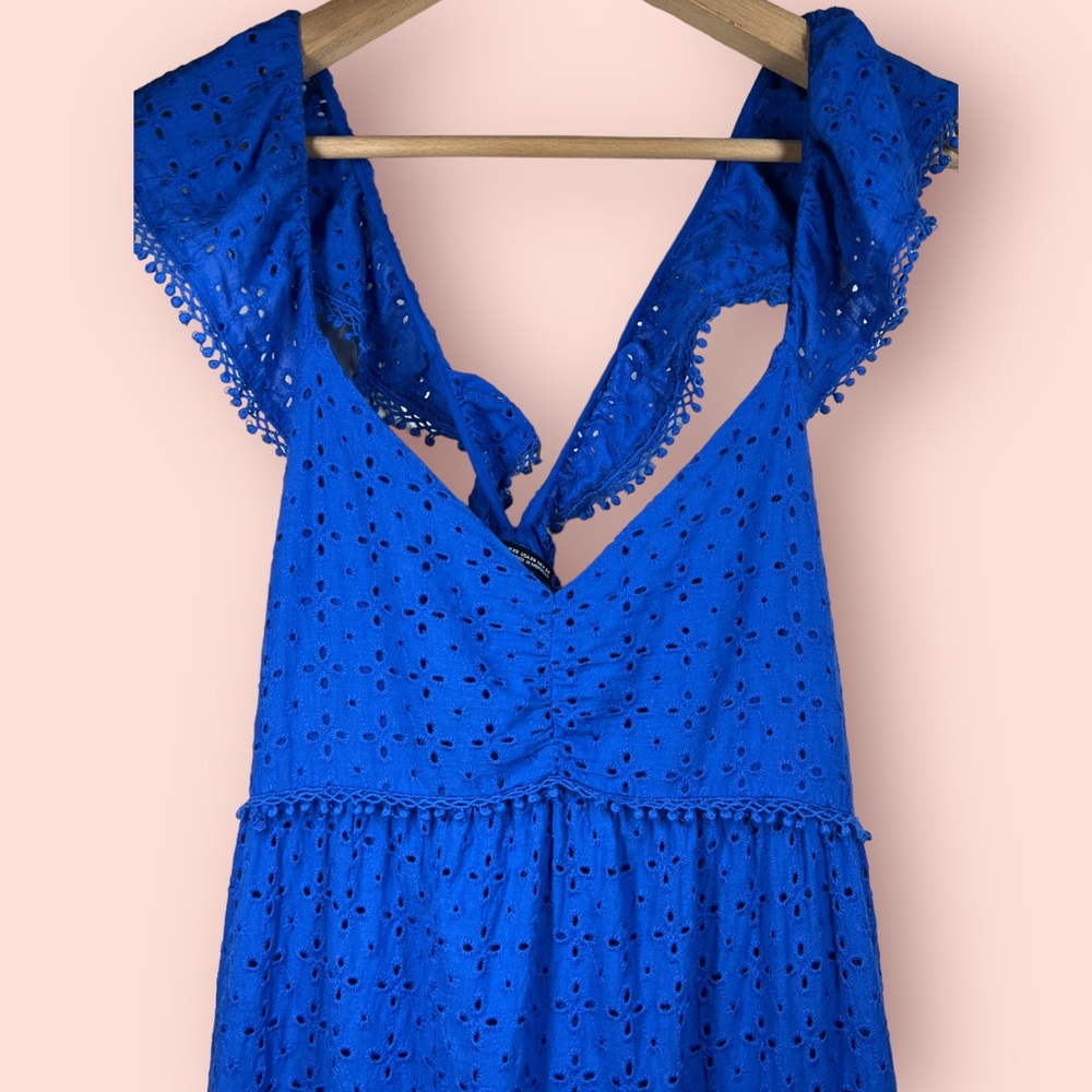 Zara Blue Eyelet Summer Midi Dress - XS - Picture 4 of 6